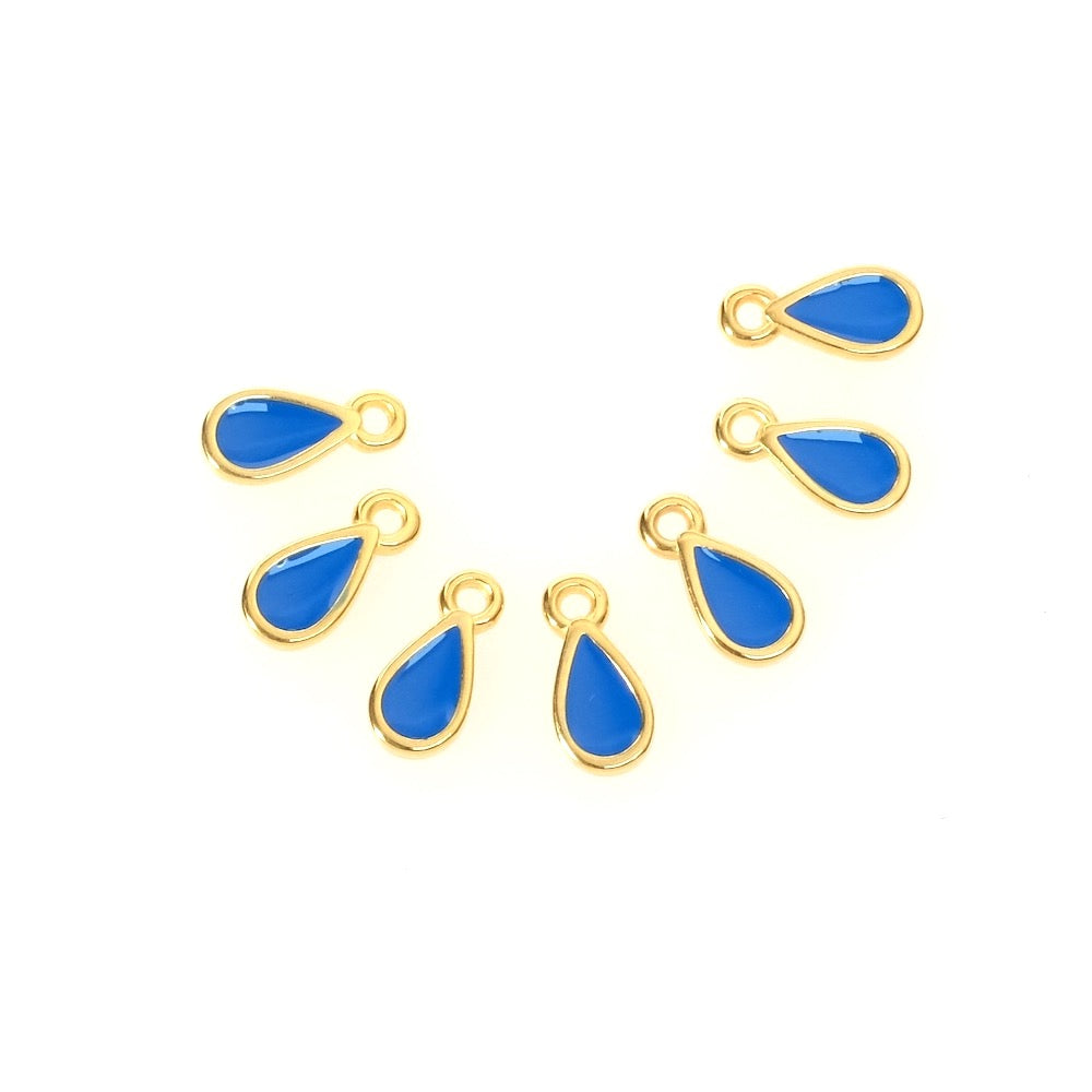 2 Pendentifs gouttes émaillé bleu en Zamak doré 24K