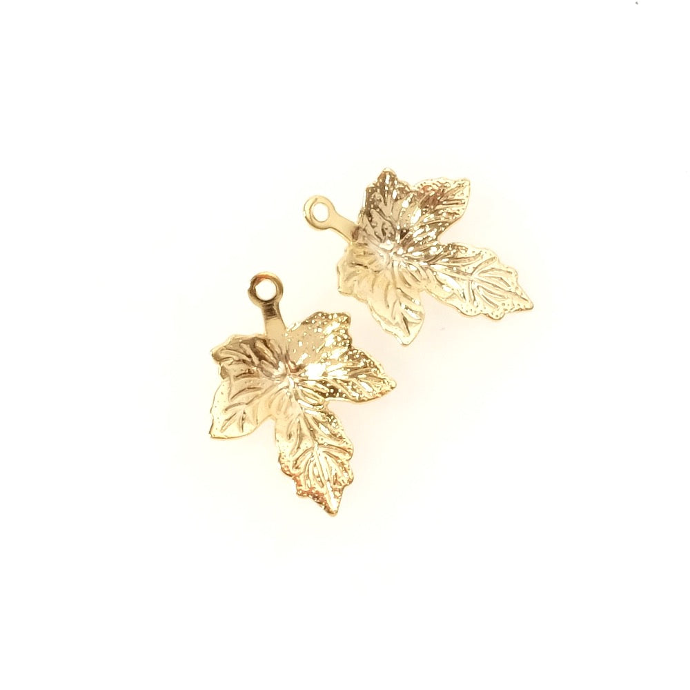 4 Pendentifs feuilles d'érables en acier inoxydable 304 Doré 18K