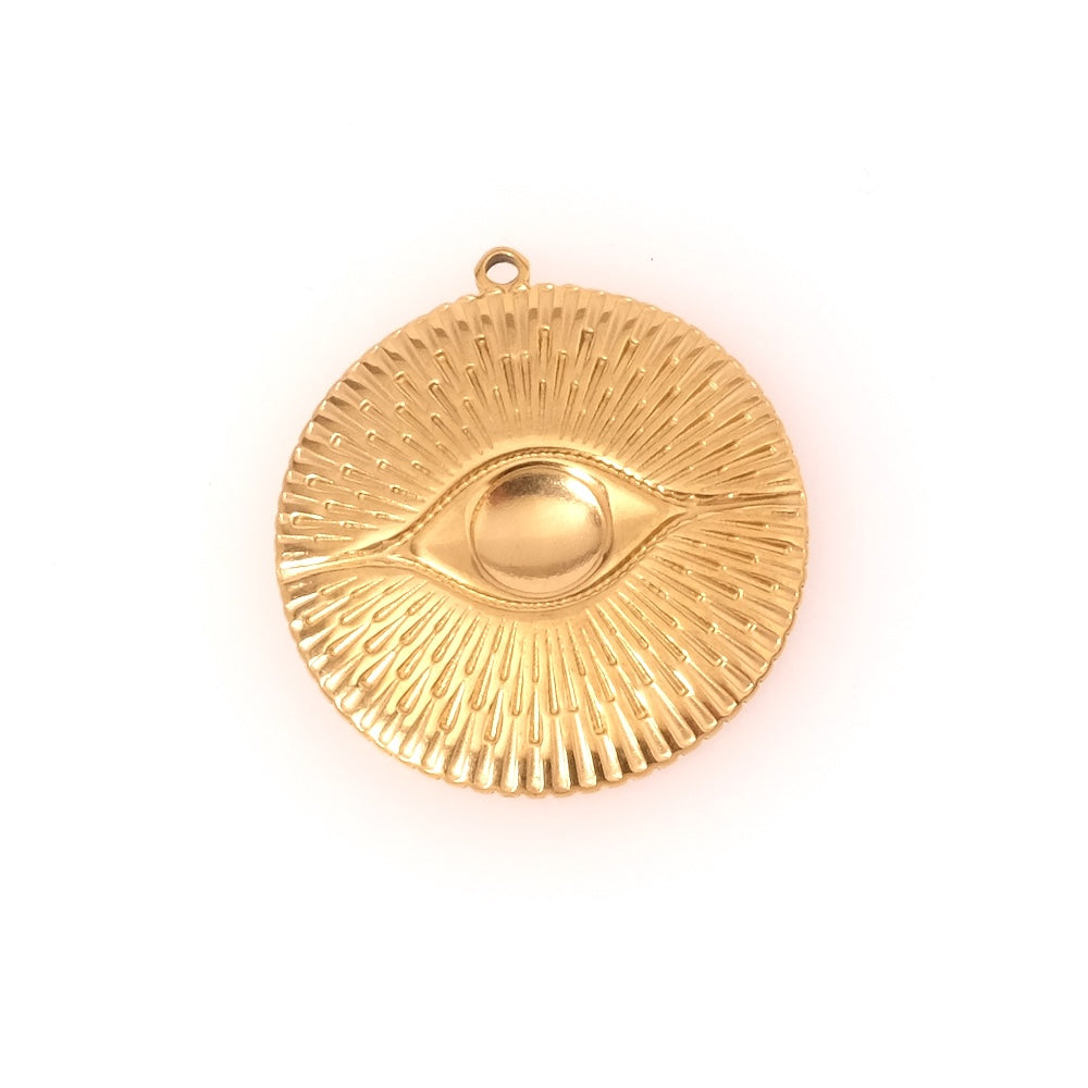 Pendentif rond oeil en acier inoxydable 304 Doré 18K