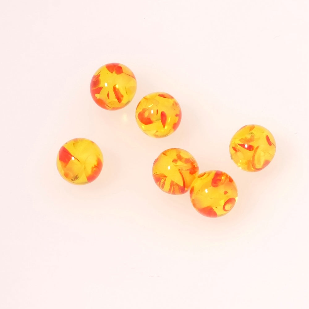 6 Perles rondes 8mm en acrylique rouge jaune transparent