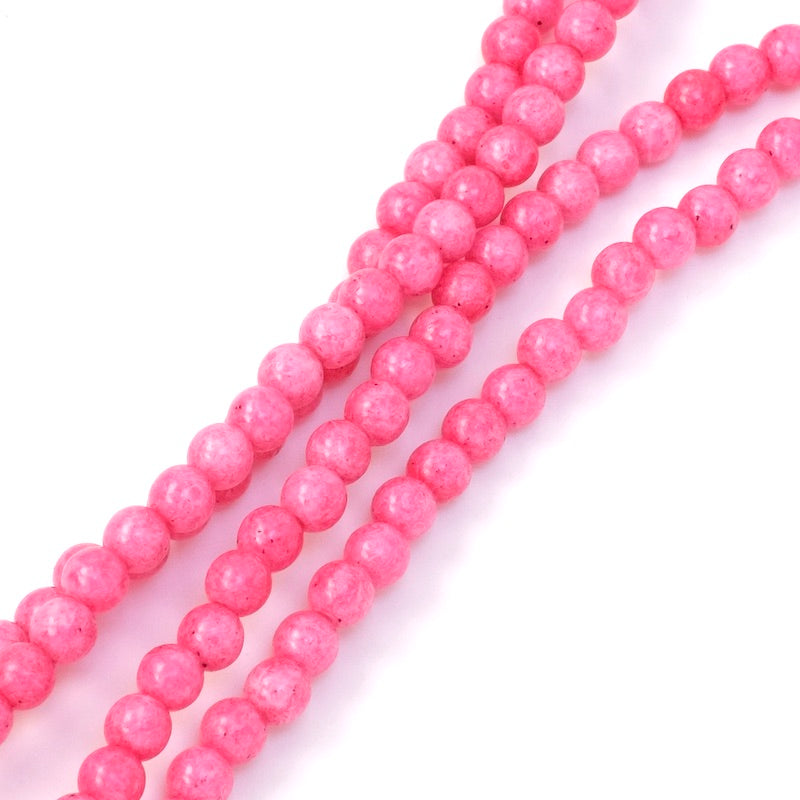 Fil de perles de Bohème rondes 4mm rose fuchsia