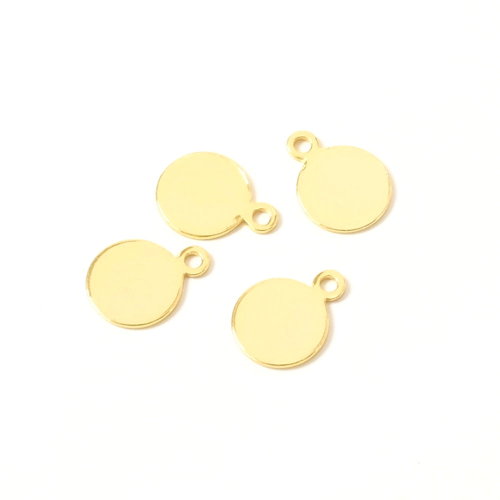 4 Pendentifs Ronds 7,5mm en laiton Doré à l'or fin 24K