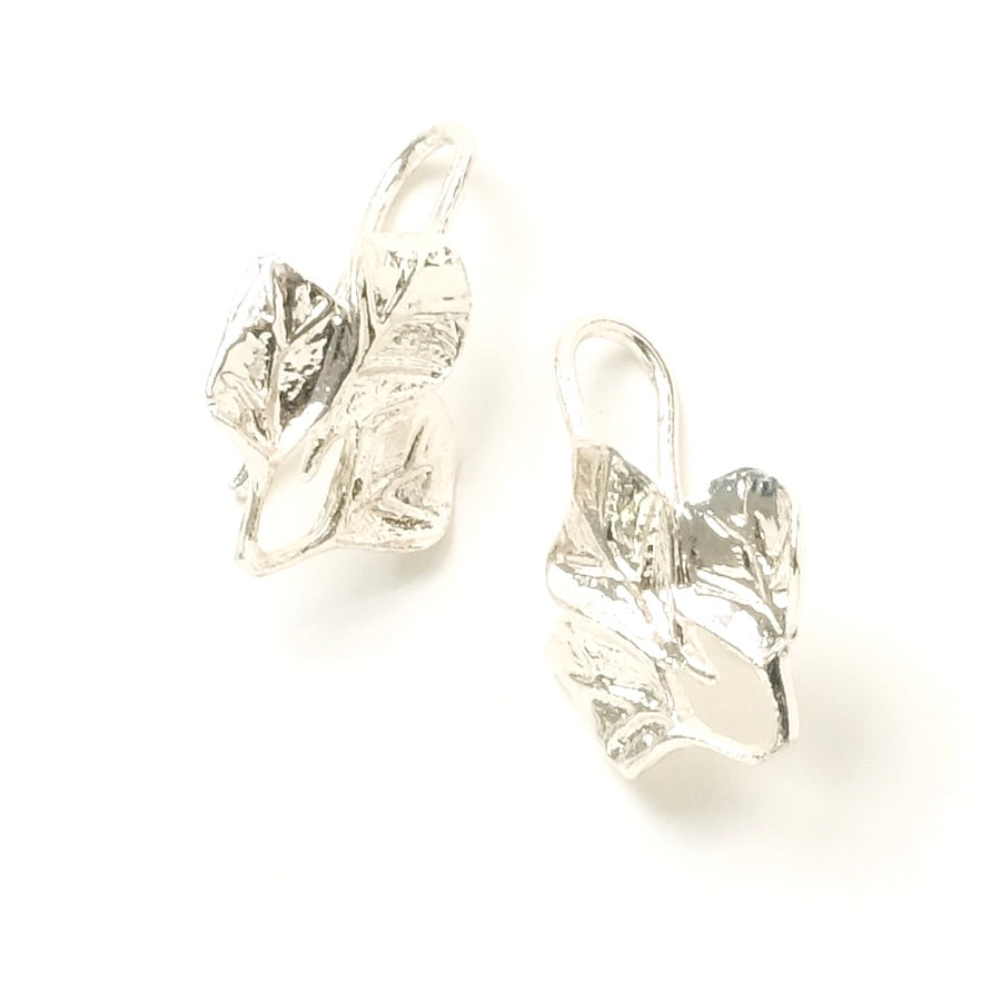 2 boucles d'oreilles Feuilles en laiton argenté 925 Premium