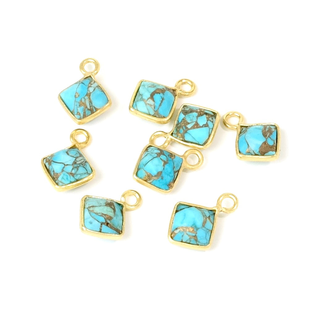 Pendentif serti carré Turquoise cuivrée en laiton Doré à l&#39;or fin 24K