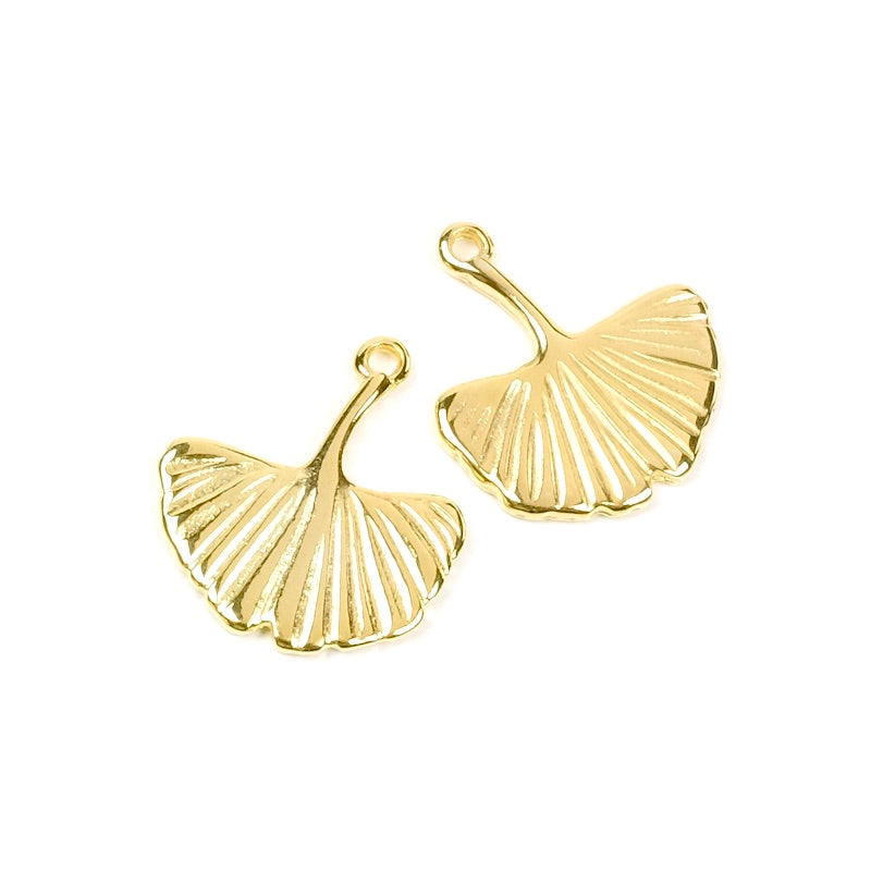 2 pendentifs feuilles de ginkgo en Zamak doré Or 24K