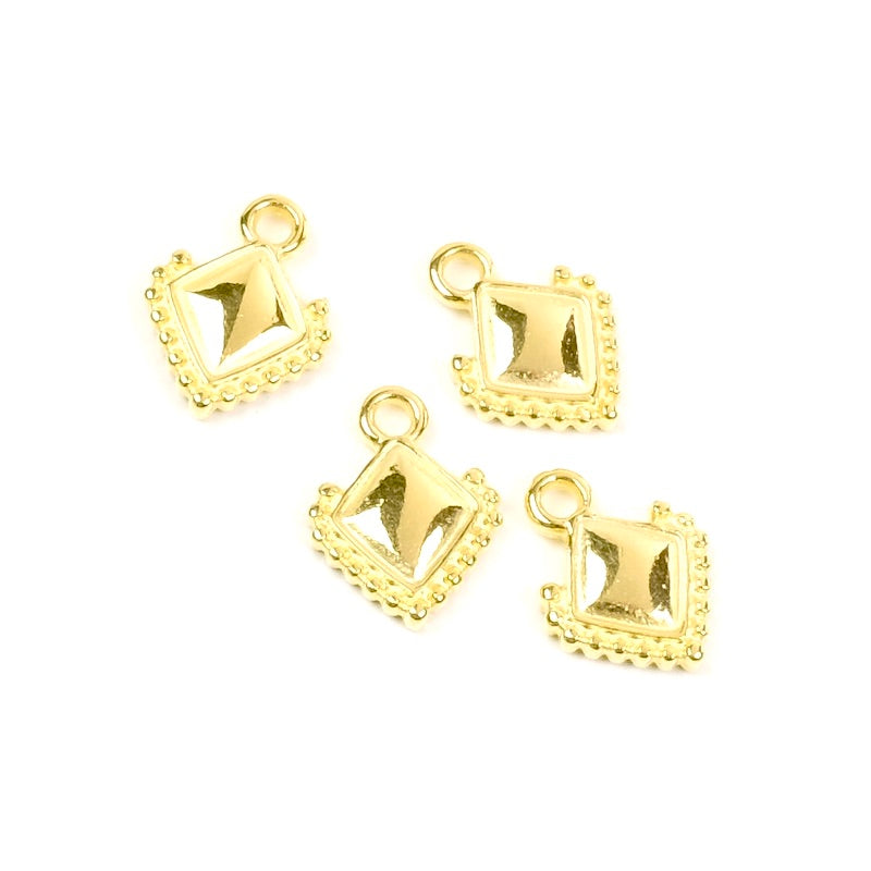 4 Pendentifs losanges bohème en Zamak doré Or 24K