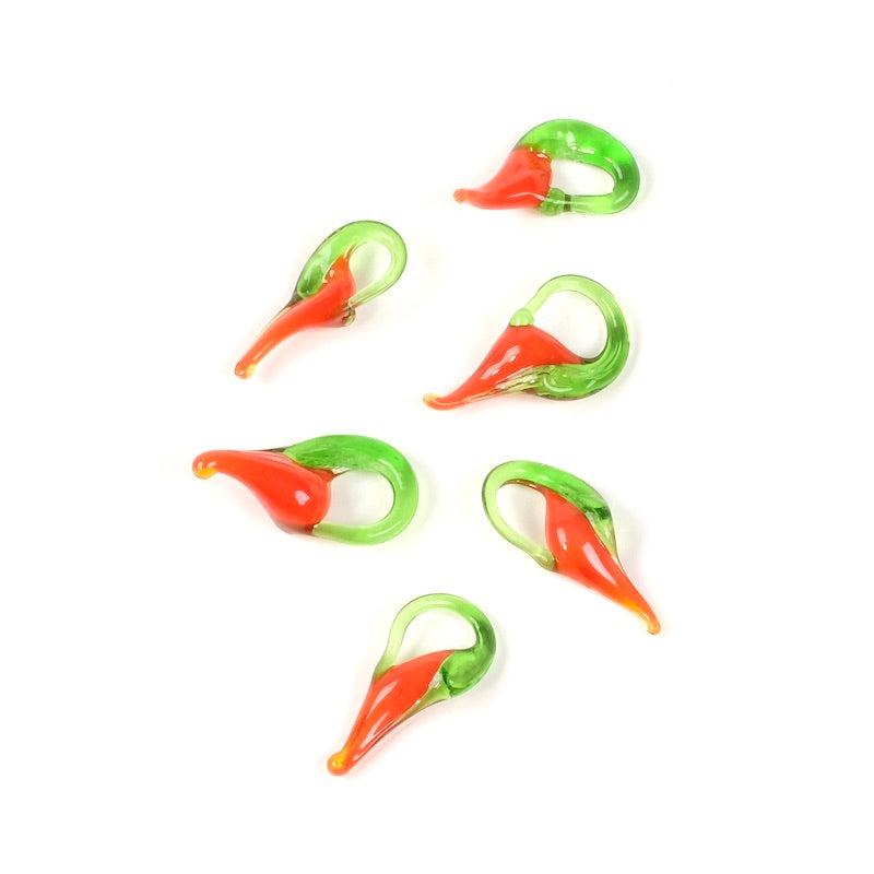 6 perles en verre Piment rouge et vert