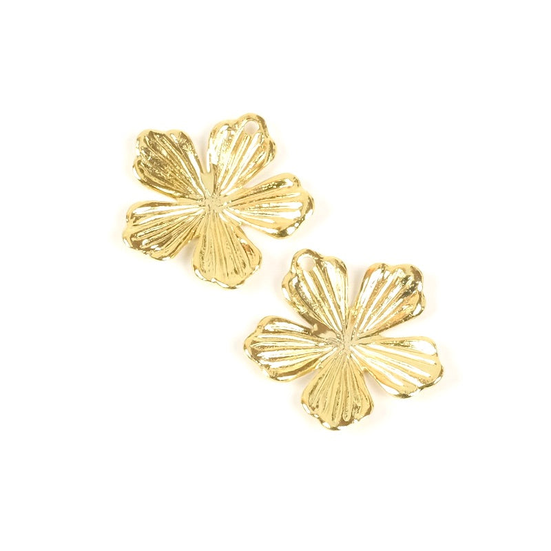 2 Pendentifs Fleurs en laiton doré à l&#39;or fin 24K