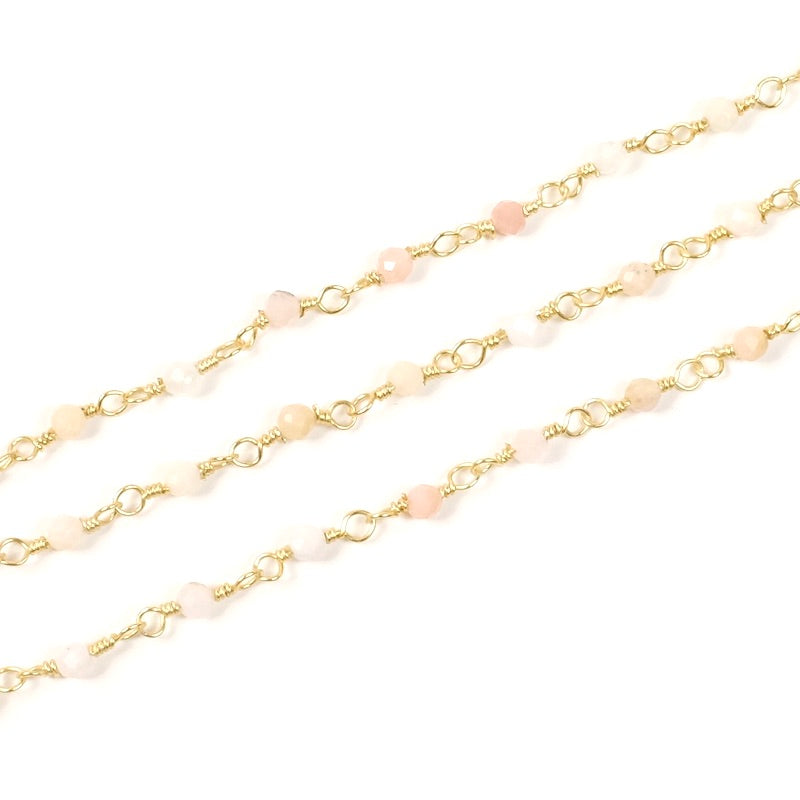 20cm de chaine Rosaire en Opale rose 2mm en laiton doré à l'or fin 24K Premium