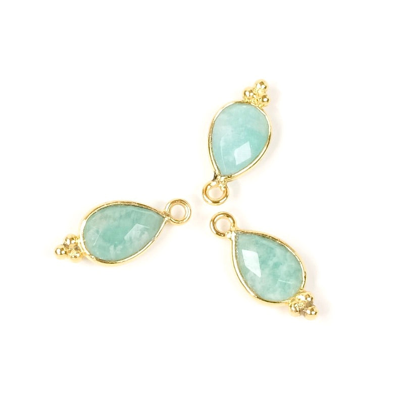 Pendentif serti goutte bohème Amazonite en laiton Doré à l&#39;or fin 24K