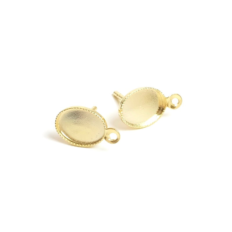 Boucles d&#39;oreilles clous pour cab 6x8mm en Laiton doré à l&#39;or fin 24K, la paire