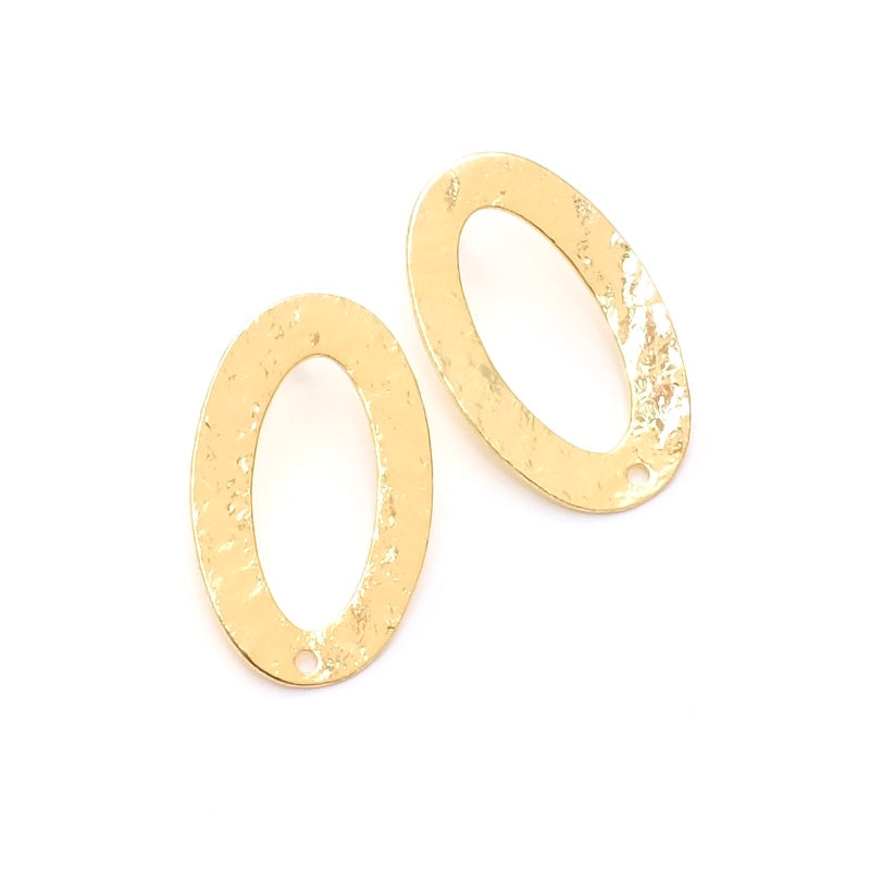 Boucles d&#39;oreilles clous Ovales en laiton doré à l&#39;or fin 24K, la paire