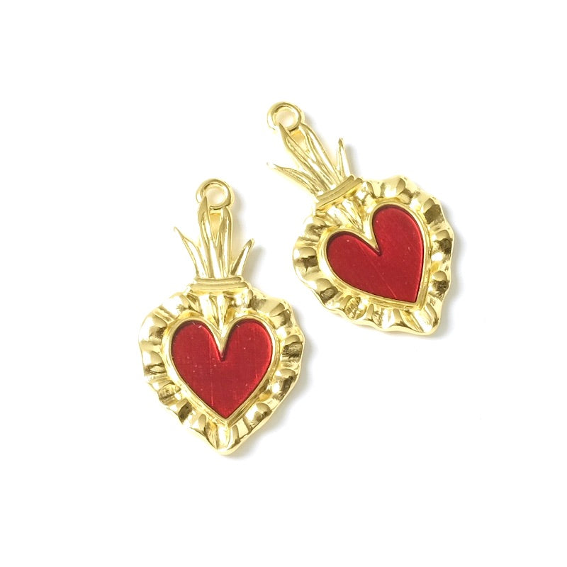 Pendentif Ex-voto Coeur émaillé en Zamak doré Or 24K