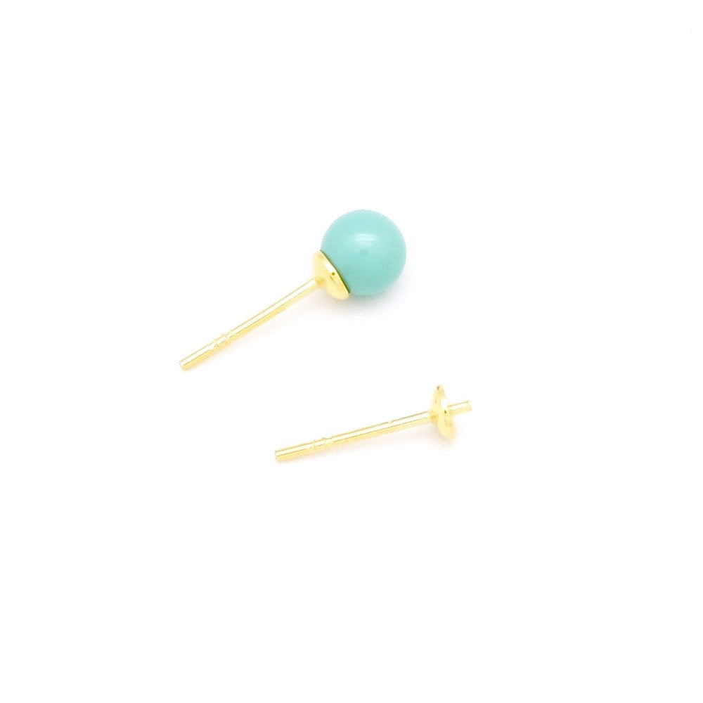 2 Boucles d'oreilles clous pour perles semi-percées en Vermeil