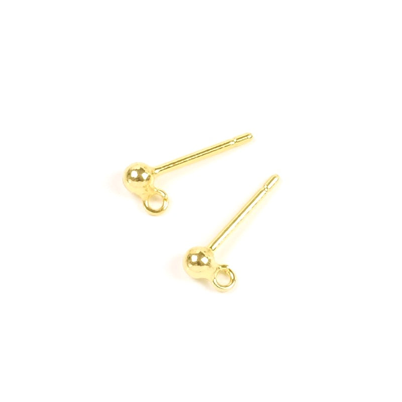 BO clous boule 2,8mm avec anneau en laiton doré à l'or fin 24K, la paire