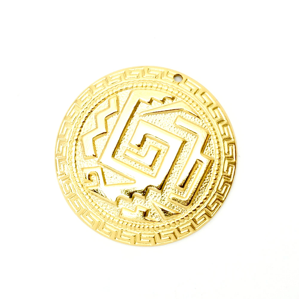 Pendentif Aztèque en laiton doré à l&#39;or fin 24K