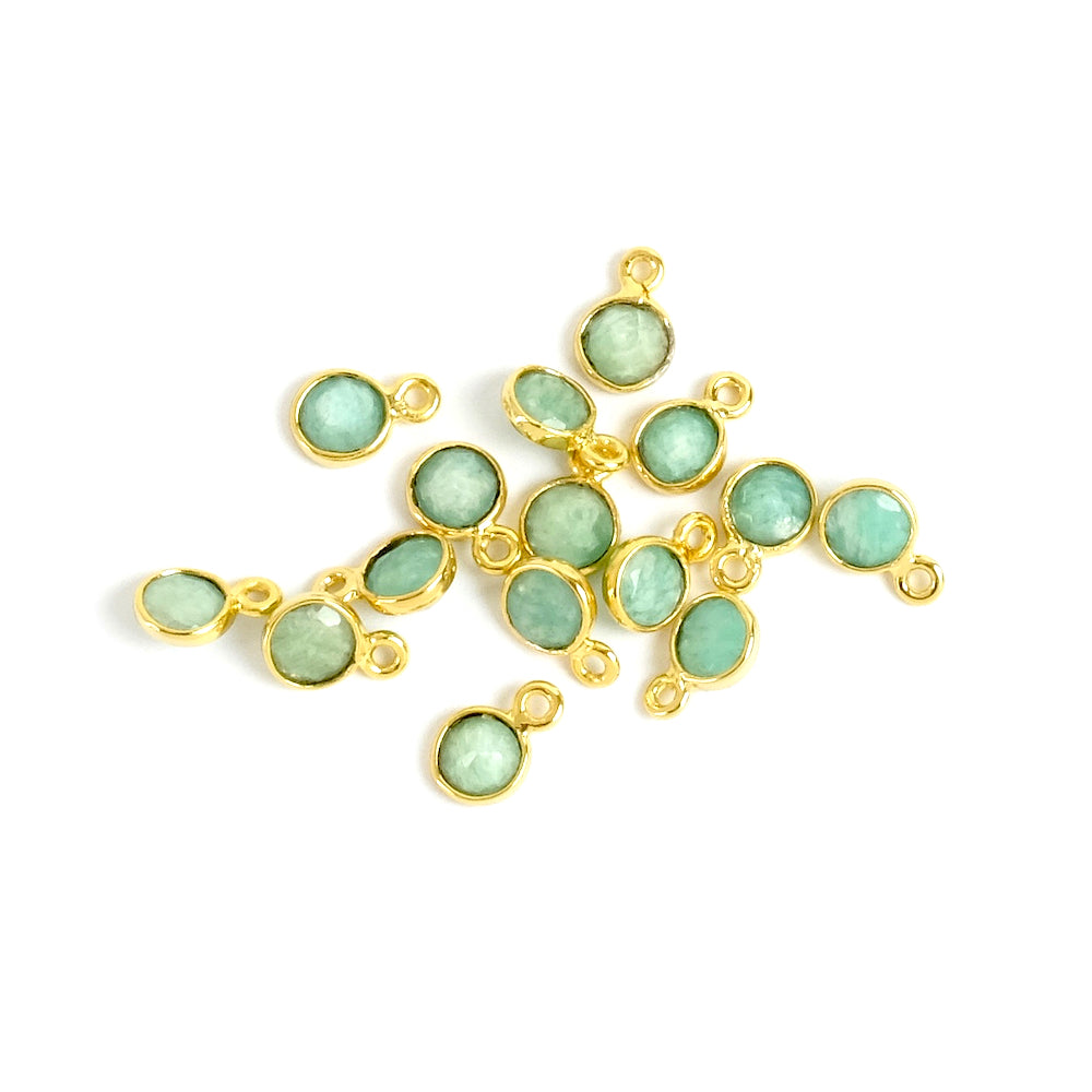 Pendentif sertis 4mm Amazonite en laiton Doré à l&#39;or fin 24K Premium