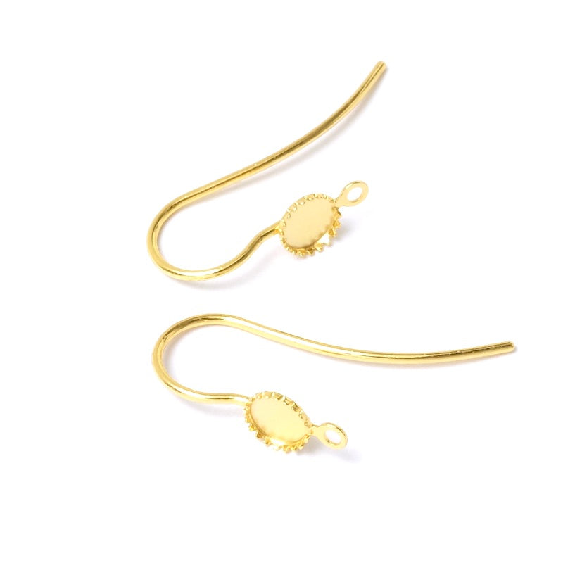 Boucles d&#39;oreilles pour cabochon 4mm en Laiton doré à l&#39;or fin 24K, la paire