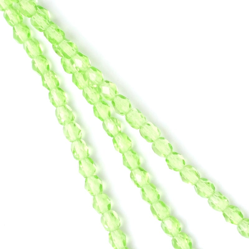 Fil de perles de Bohème rondes facettées vert pomme transparent 4mm