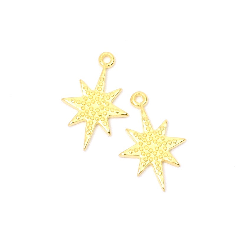 2 Pendentifs étoiles texturées en Zamak Or 24K