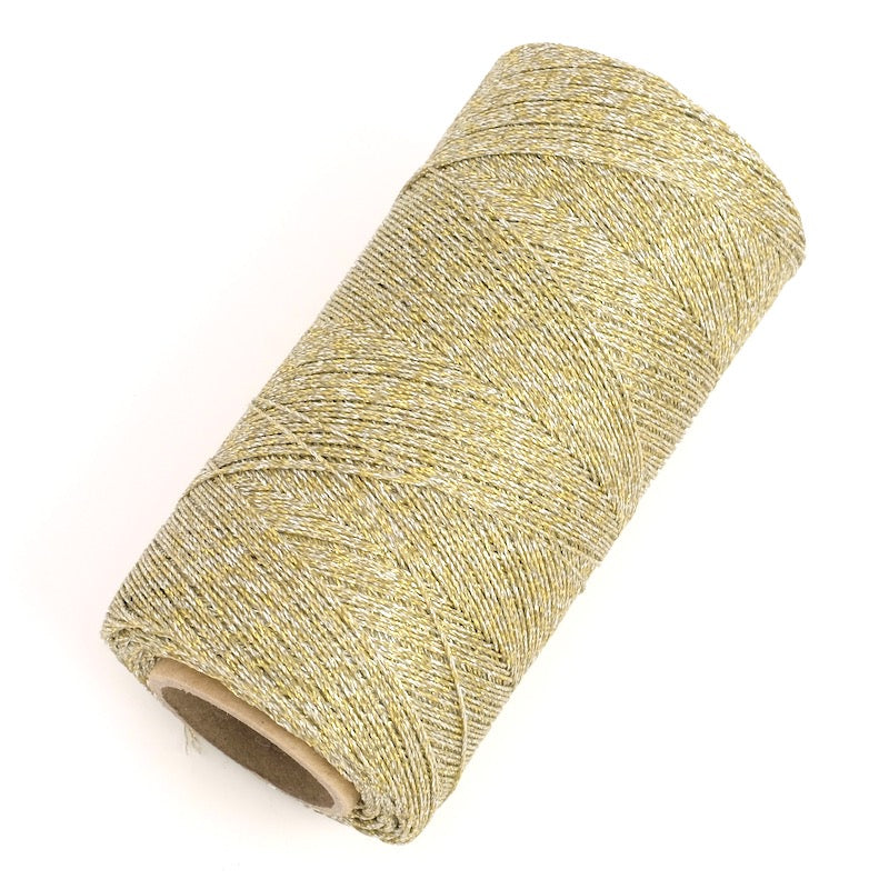 Bobine de fil ciré Linhasita 1mm pour micro macramé - Mix Doré argenté