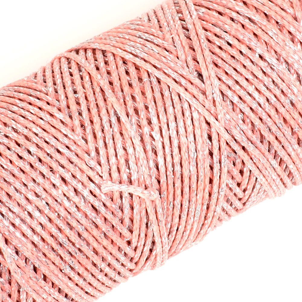 2 mètres de Cordon ciré métallisé Rose Argenté 1mm