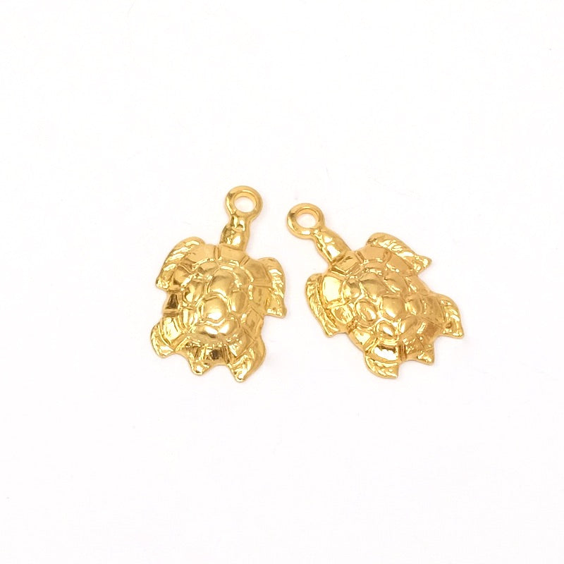 2 pendentifs Tortue en laiton Doré à l&#39;or fin 24K Premium