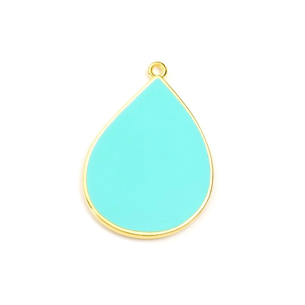 Pendentif Goutte émaillé Turquoise en Zamak doré Or 24K