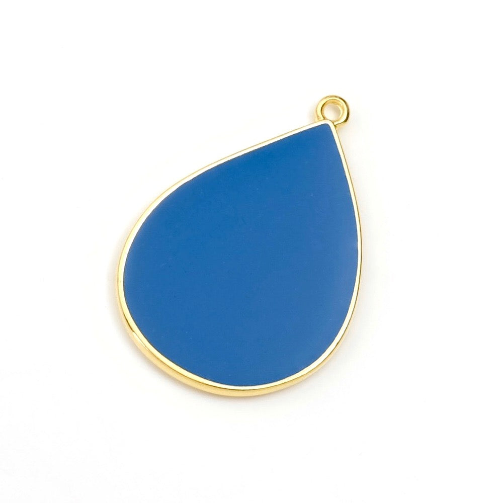 Pendentif Goutte émaillé Bleu en Zamak doré Or 24K