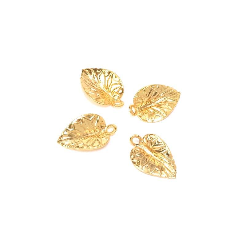 2 Pendentifs Feuilles en laiton doré à l'or fin 24K Premium