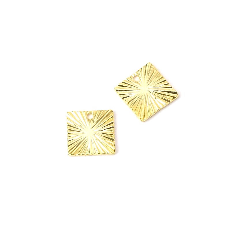 2 pendentifs carré ondulé 9,6mm en laiton Doré à l&#39;or fin 24K Premium