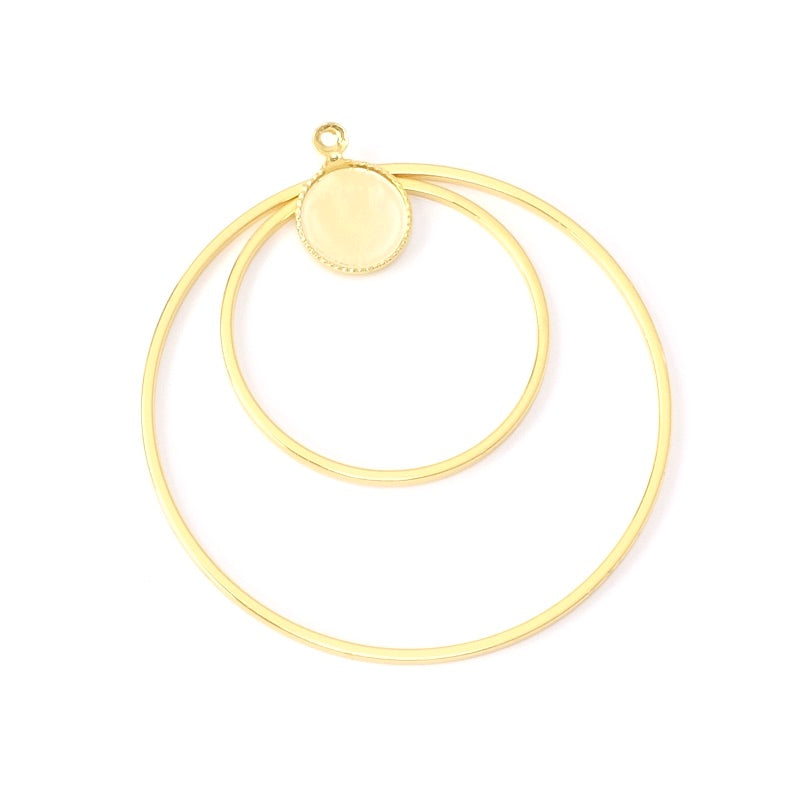 Pendentif cercle pour cabochon rond 8mm en laiton Doré à l&#39;or fin 24K Premium