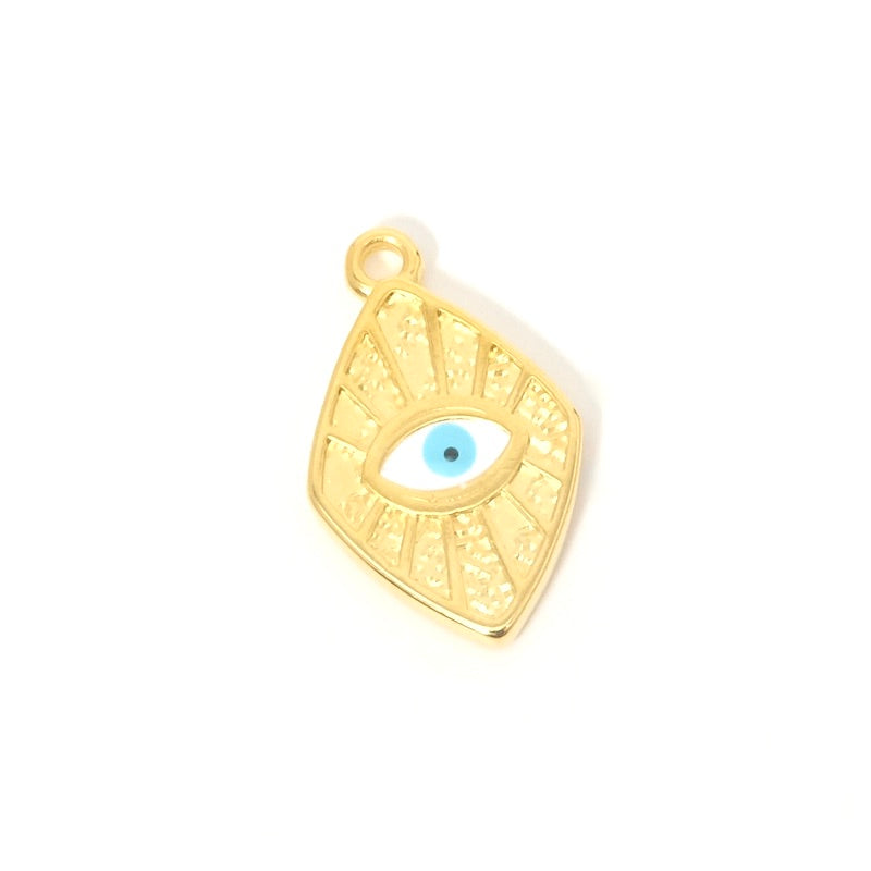 Pendentif losange avec oeil émaillé doré 24K