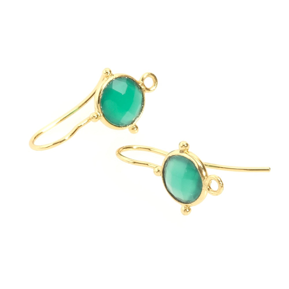 Boucles d&#39;oreilles sertis Onyx vert en Laiton doré à l&#39;or fin 24K Premium, la paire