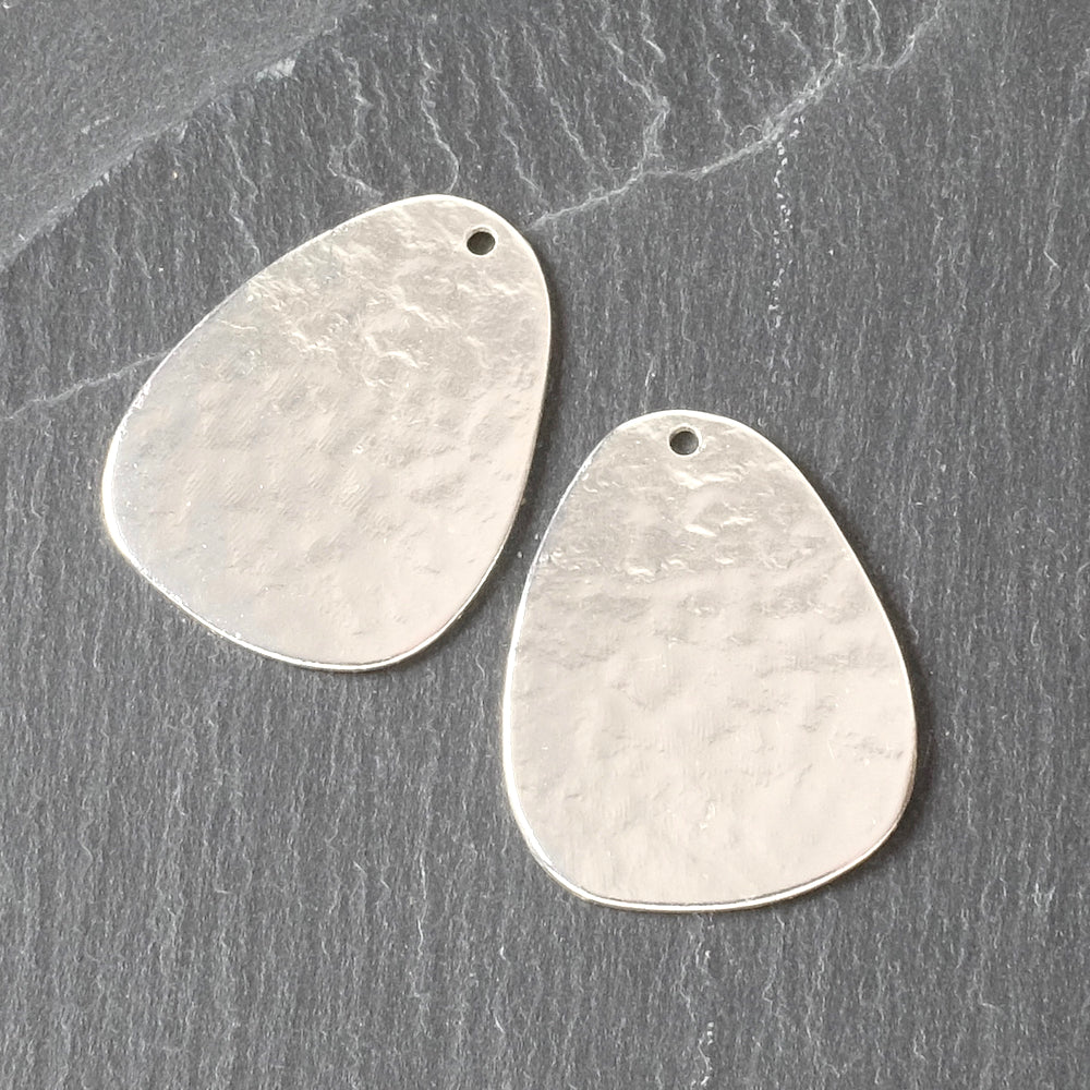 2 Pendentifs Galets texture Granite en laiton Argenté 925 Premium