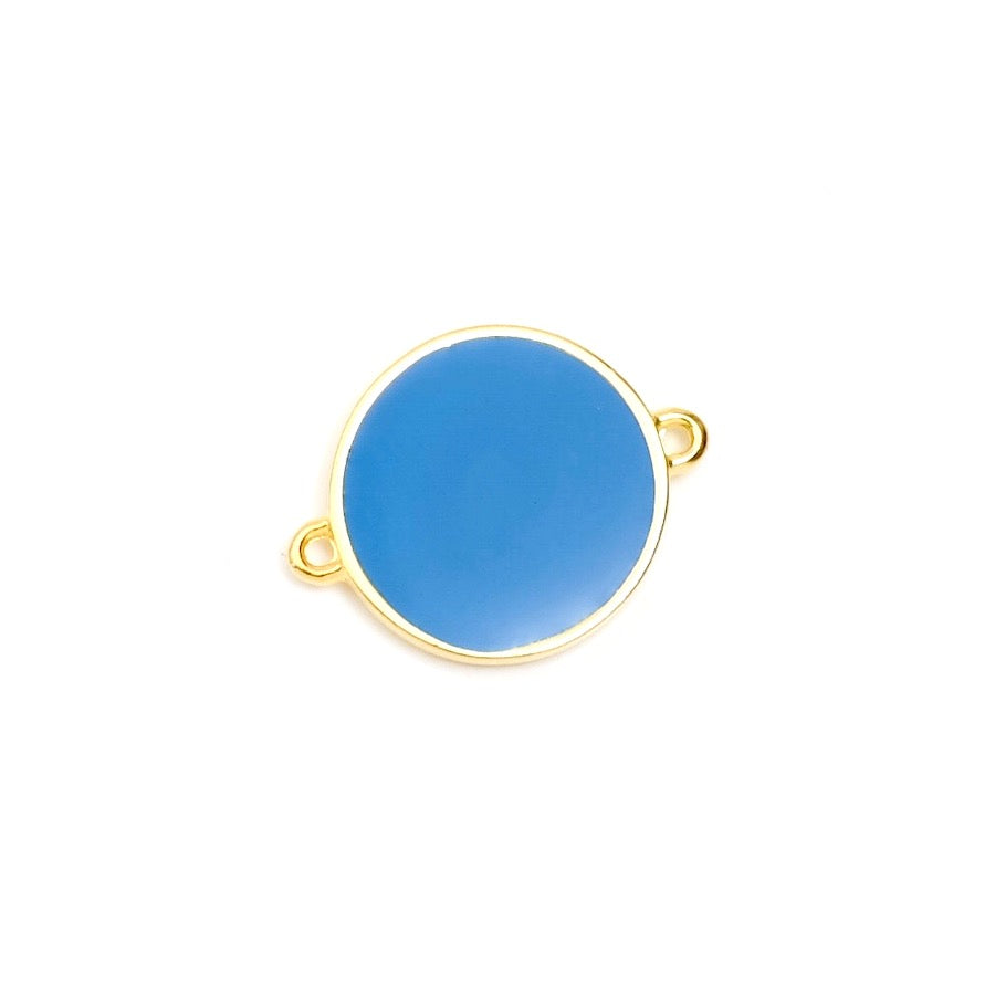 Connecteur rond 19mm émaillé Bleu en Zamak doré Or 24K