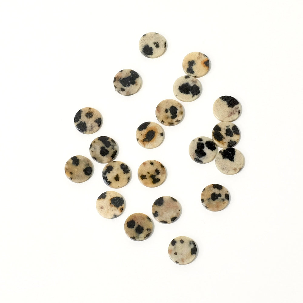 2 Cabochons rond 6mm plat en pierre naturelle Jaspe Dalmatien