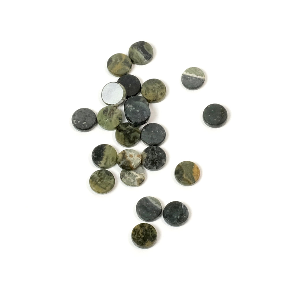 2 Cabochons plats 4mm de pierre naturelle Jaspe Vert