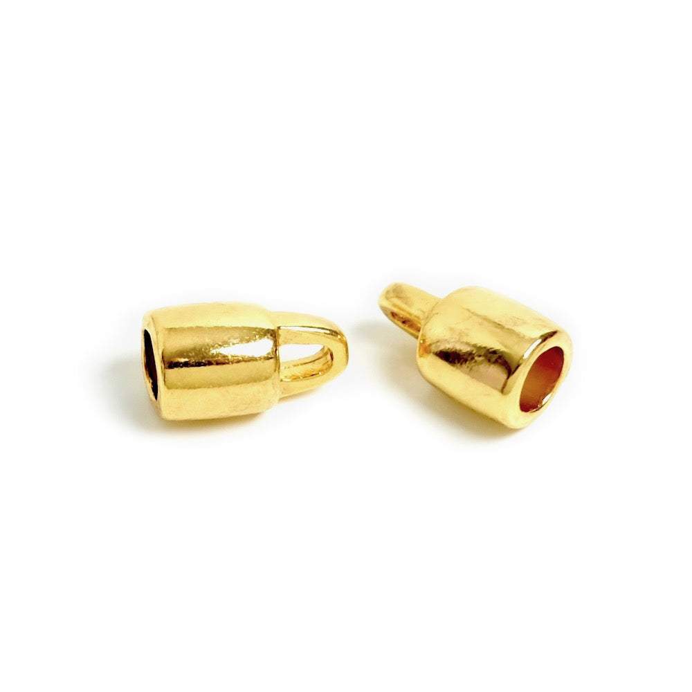 2 embouts de cordons ronds 4mm en Zamak doré à l&#39;or fin 24k